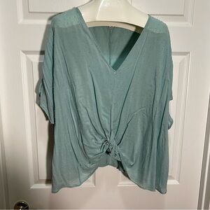 FAVLUX Green Knot Front Cropped Blouse with Relaxed Fit